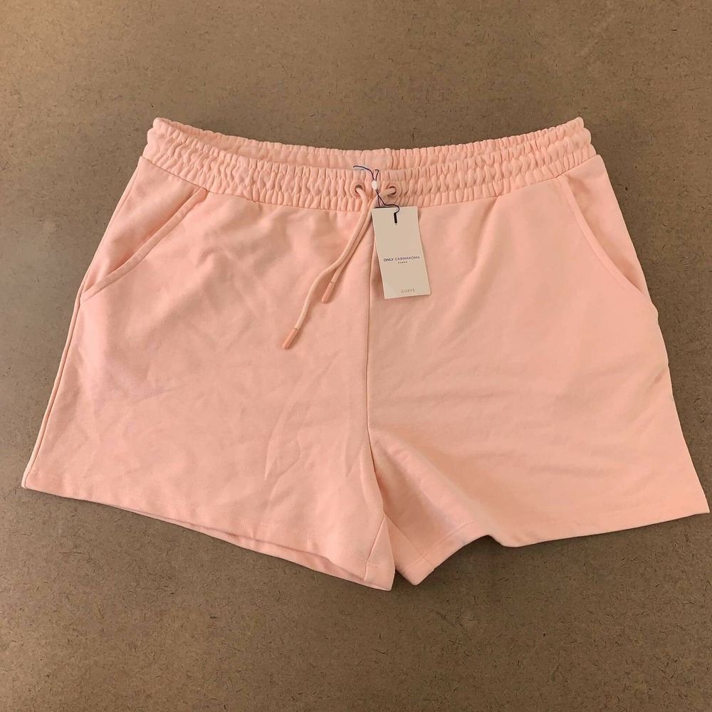 Only Carmakoma Womens Sweat Shorts Peach Drawstring Pockets Plus 2X 18/20 New